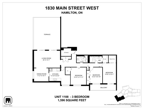 A floor plan for a 3 bedroom unit at 1830 Main Street West, Hamilton, On.